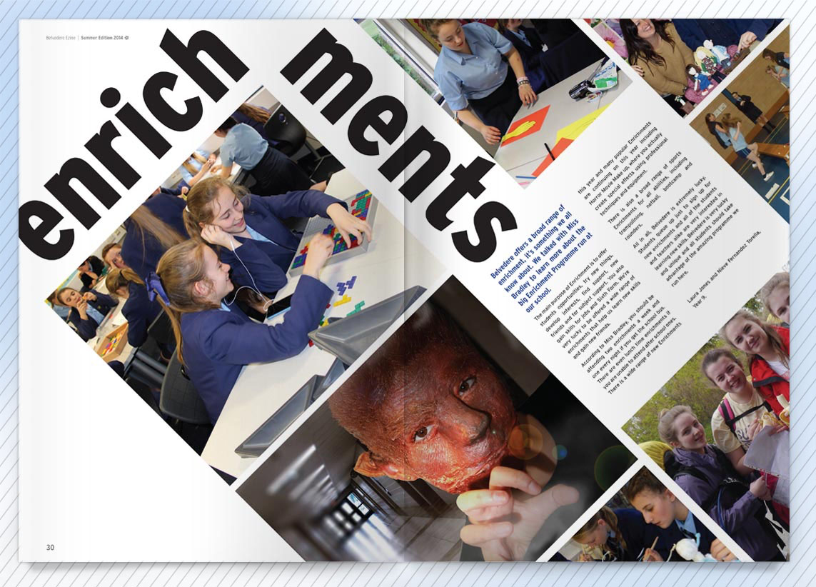 Belvedere Academy ezine magazine design spread featuring GDST Young Musician of the Year